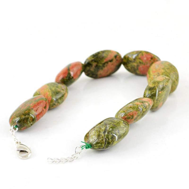 gemsmore:Untreated Blood Green Unakite Bracelet Natural Oval Shape Beads