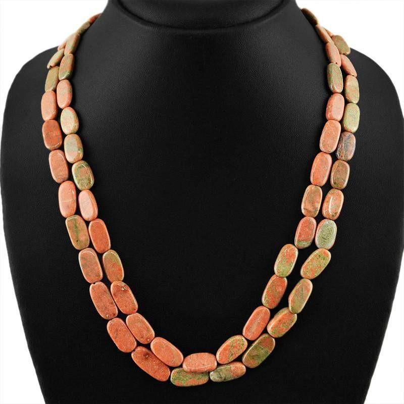 gemsmore:Untreated Blood Green Unakite Necklace Natural 2 Line Oval Beads
