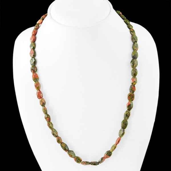 gemsmore:Untreated Blood Green Unakite Necklace Natural Faceted Beads