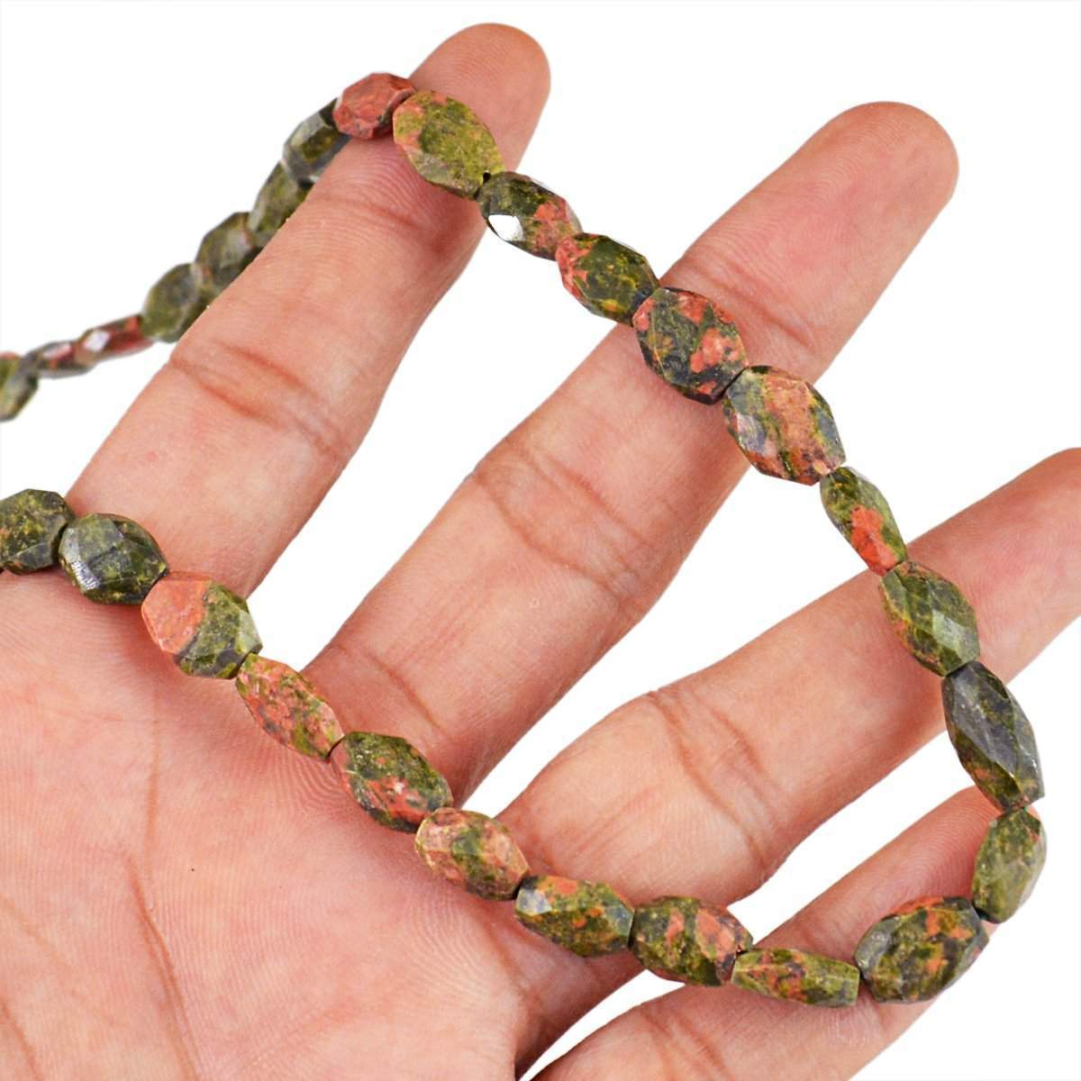 gemsmore:Untreated Blood Green Unakite Necklace Natural Faceted Beads