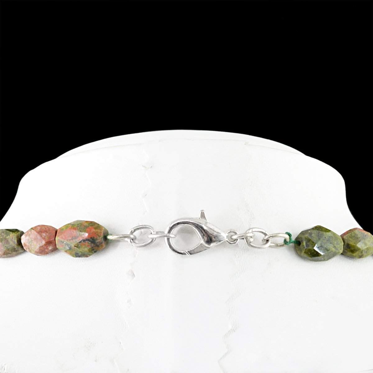 gemsmore:Untreated Blood Green Unakite Necklace Natural Faceted Beads
