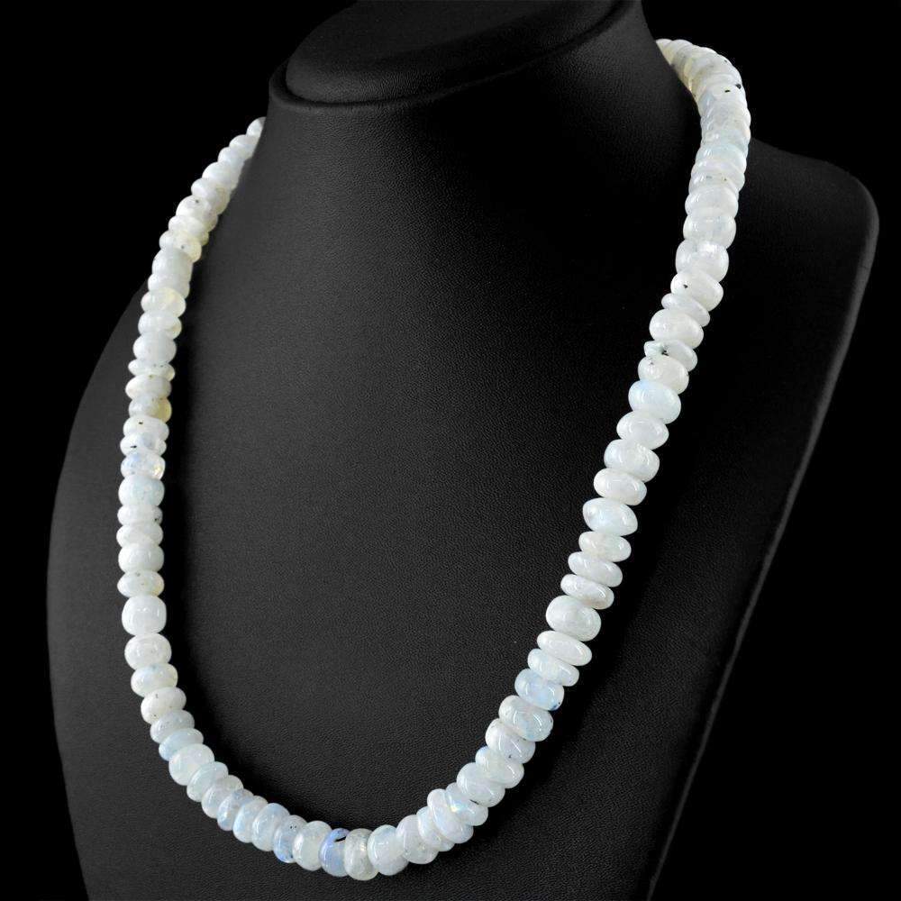 gemsmore:Untreated Blue Flash Moonstone Necklace Natural Round Beads