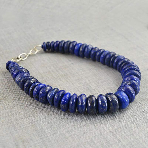 gemsmore:Untreated Blue Lapis Lazuli Bracelet Natural Round Beads