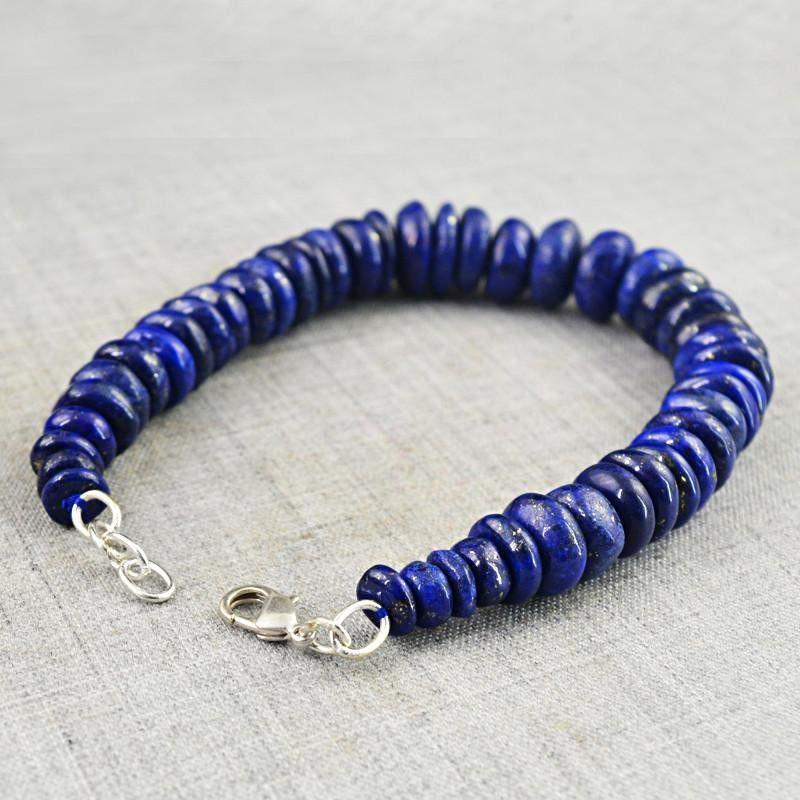 gemsmore:Untreated Blue Lapis Lazuli Bracelet Natural Round Beads