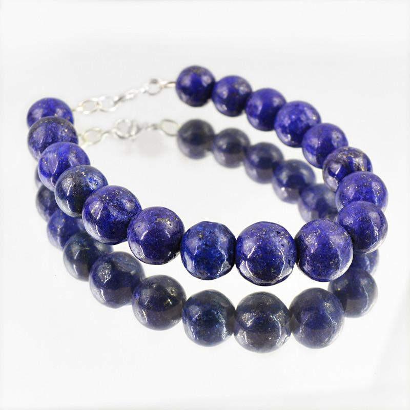gemsmore:Untreated Blue Lapis Lazuli Bracelet Natural Round Shape Beads