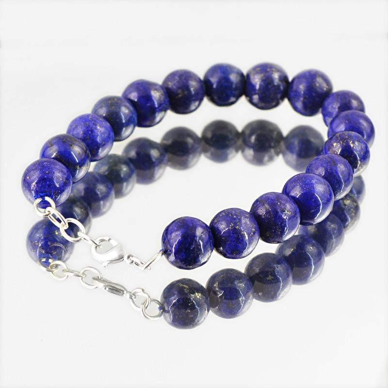 gemsmore:Untreated Blue Lapis Lazuli Bracelet Natural Round Shape Beads