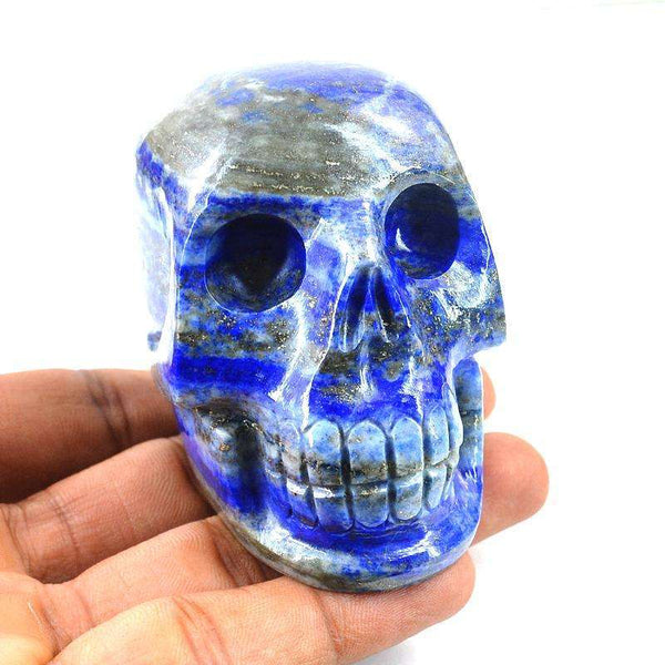 gemsmore:Untreated Blue Lapis Lazuli Carved Human Skull