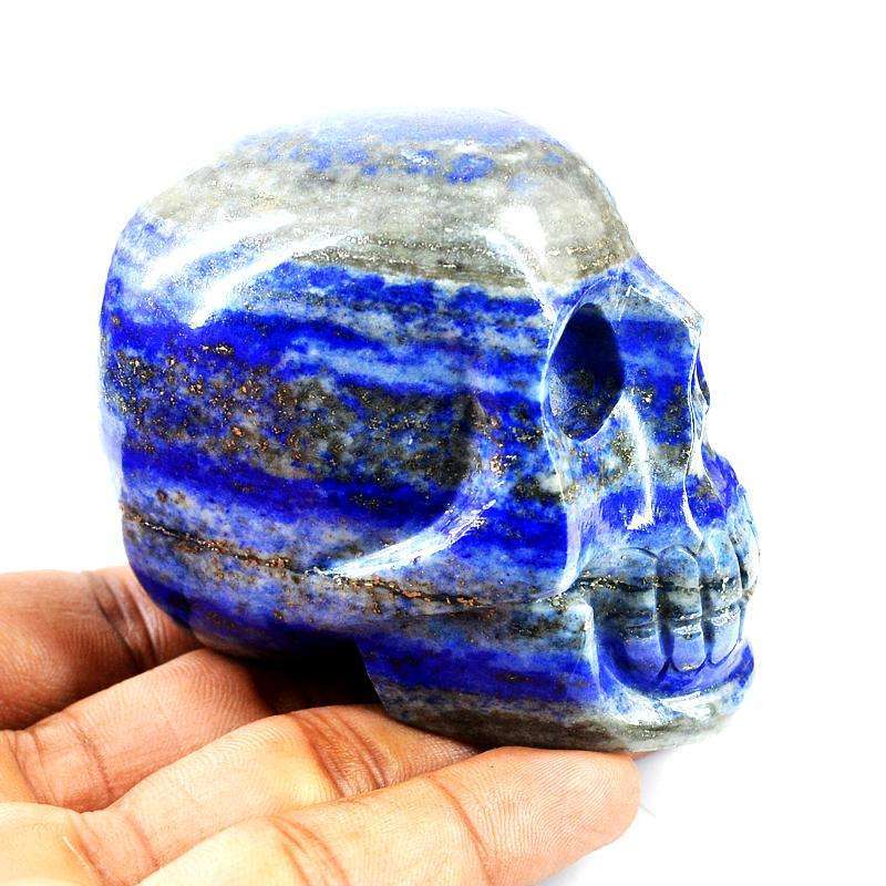 gemsmore:Untreated Blue Lapis Lazuli Carved Human Skull