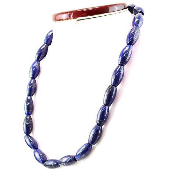 gemsmore:Untreated Blue Lapis Lazuli Necklace Natural 20 Inches Long Beads