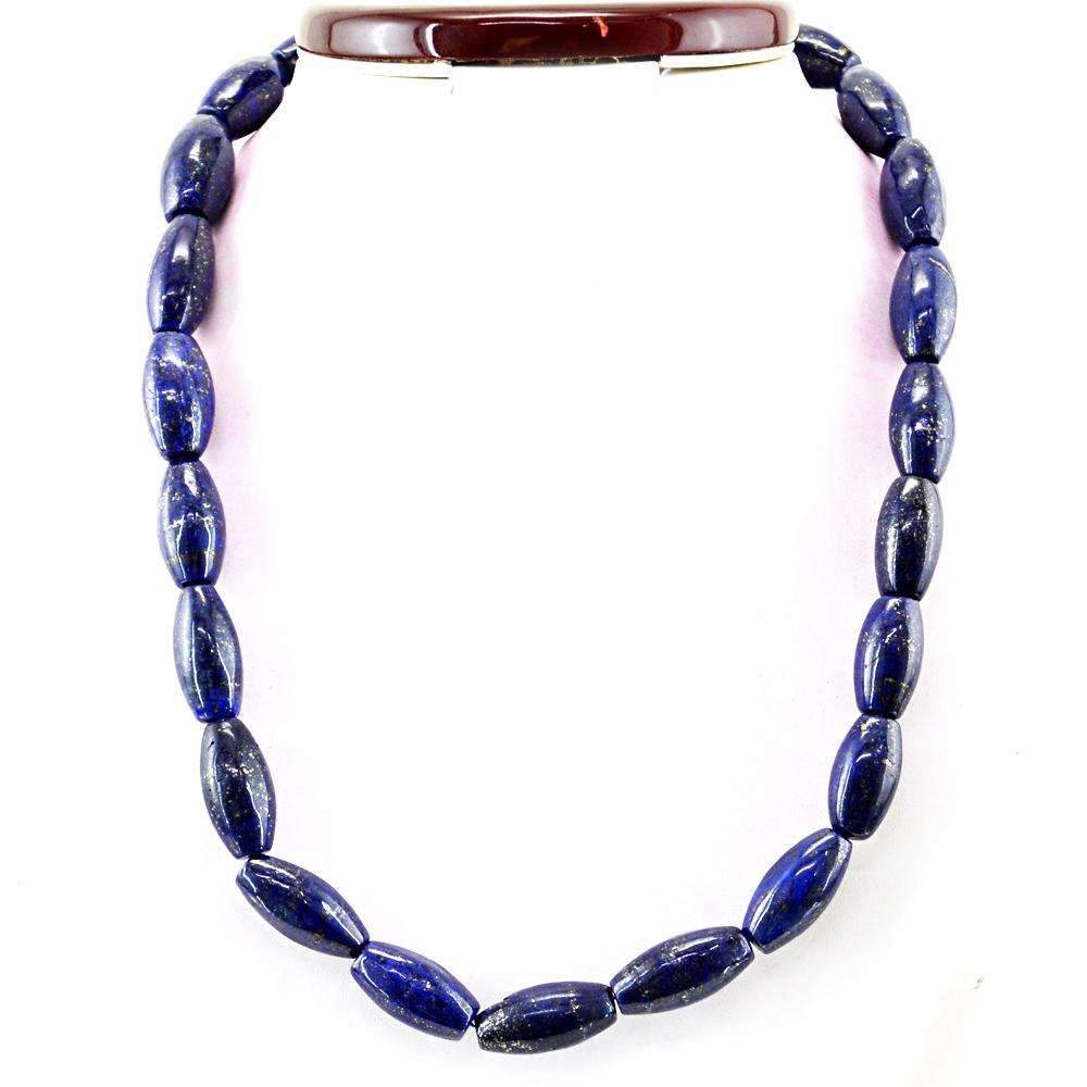 gemsmore:Untreated Blue Lapis Lazuli Necklace Natural 20 Inches Long Beads