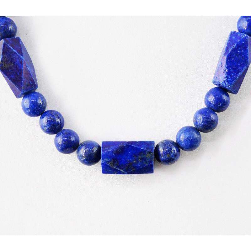 gemsmore:Untreated Blue Lapis Lazuli Necklace Natural Round Cut Beads
