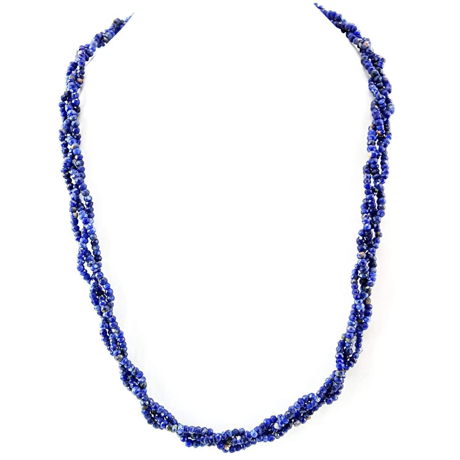 gemsmore:Untreated Blue Sodalite Necklace Natural Round Shape Faceted Beads