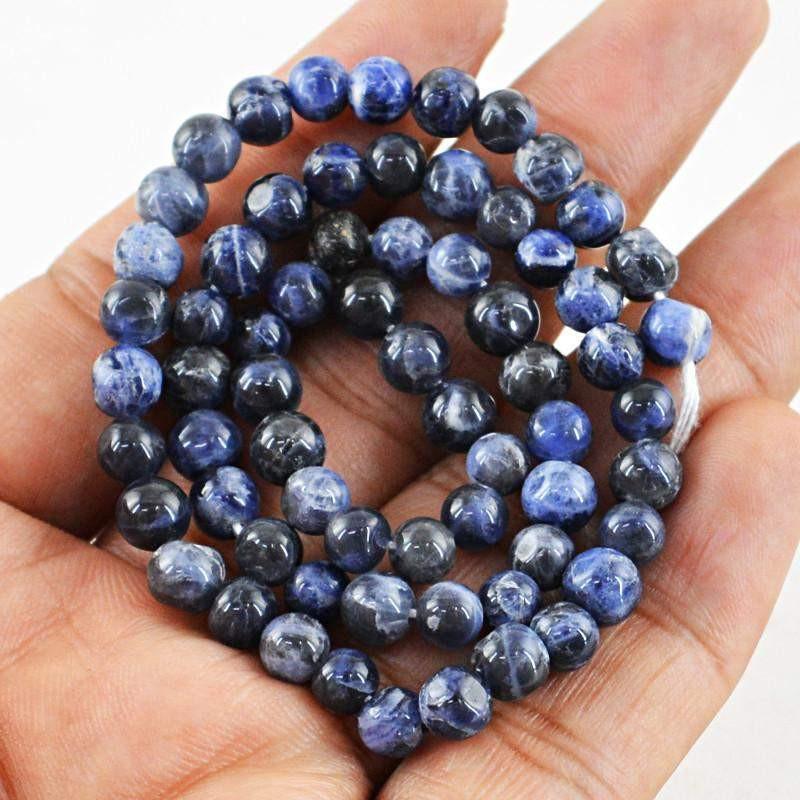gemsmore:Untreated Blue Sodalite Strand Natural Round Shape Drilled Beads