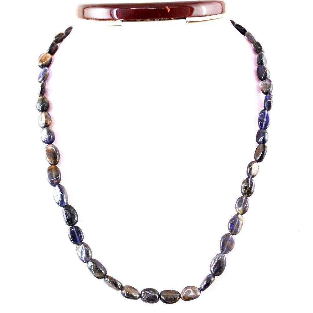 gemsmore:Untreated Blue Tanzanite Necklace Natural Oval shape Beads