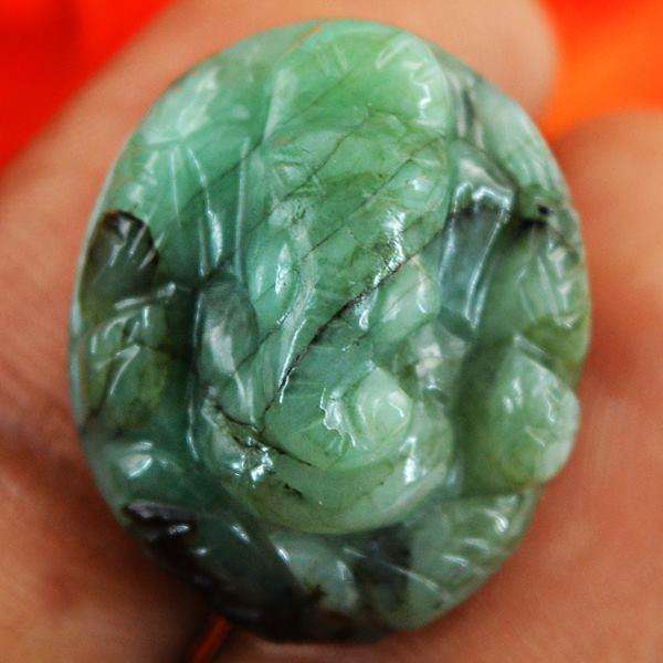 gemsmore:Untreated Emerald Hand Carved Ganesha Gemstone