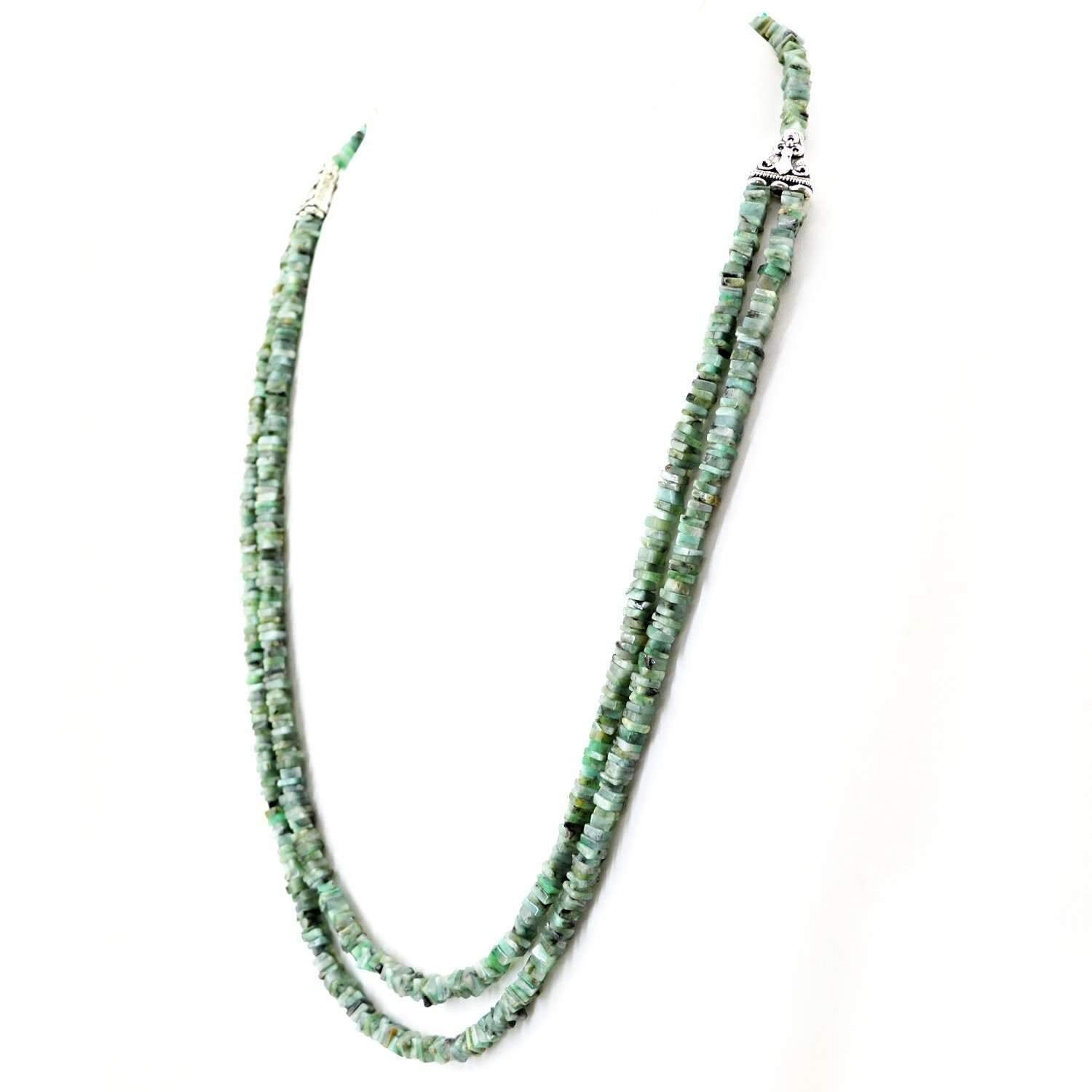 gemsmore:Untreated Emerald Necklace Natural 2 Strand Genuine Beads - Best Quality