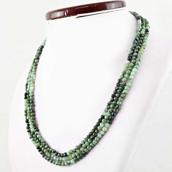 gemsmore:Untreated Emerald Necklace Natural 3 Strand Round Shape Beads
