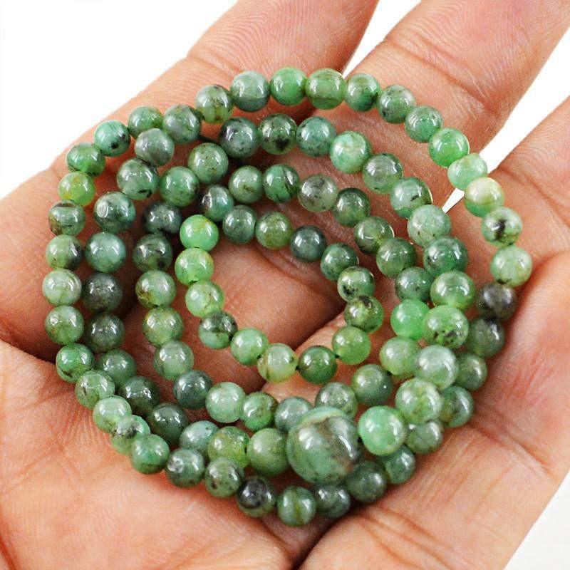 gemsmore:Untreated Emerald Strand Natural Round Shape Drilled Beads