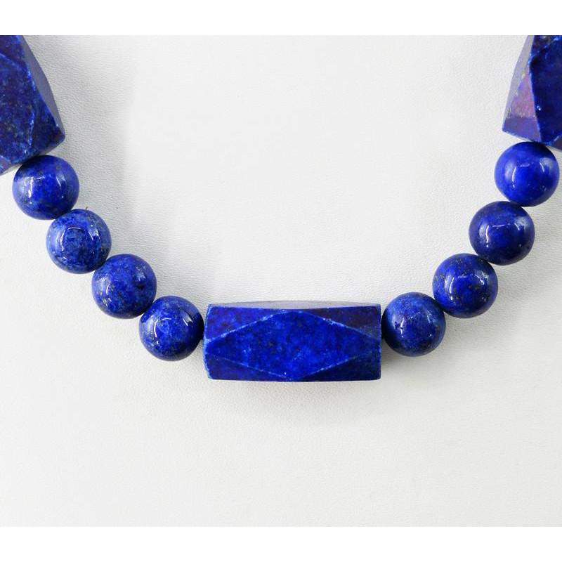 gemsmore:Untreated Faceted Blue Lapis Lazuli Necklace Natural Round Shape Beads