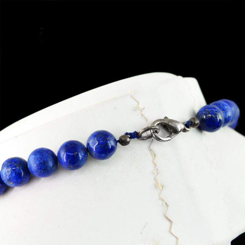 gemsmore:Untreated Faceted Blue Lapis Lazuli Necklace Natural Round Shape Beads