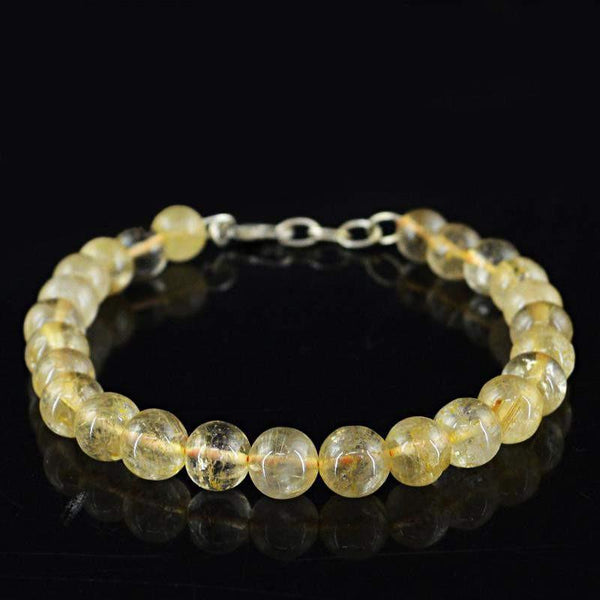 gemsmore:Untreated Golden Rutile Quartz Bracelet Natural Round Shape Beads