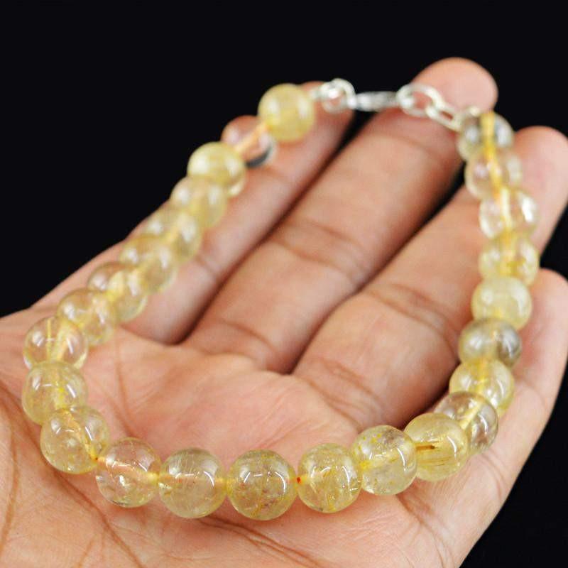 gemsmore:Untreated Golden Rutile Quartz Bracelet Natural Round Shape Beads