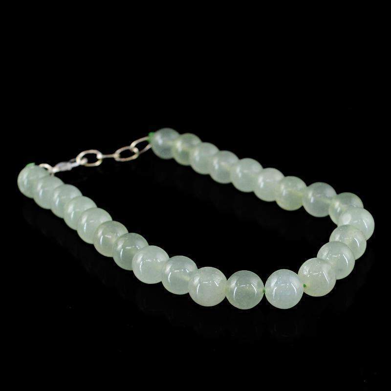 gemsmore:Untreated Green Aquamarine Bracelet Natural Round Beads