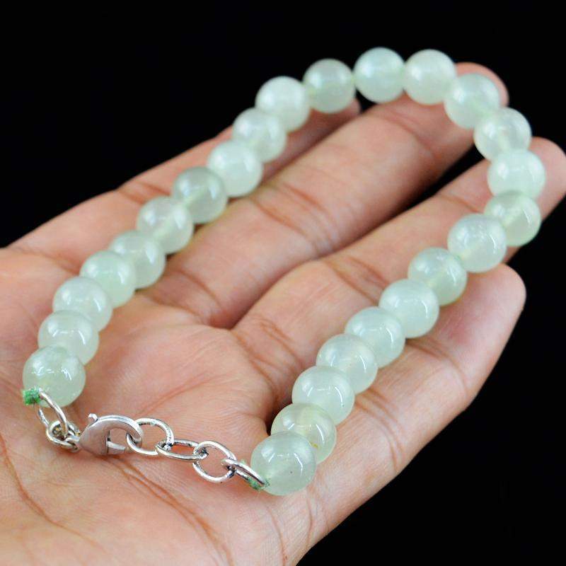 gemsmore:Untreated Green Aquamarine Bracelet Natural Round Beads