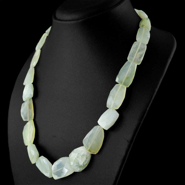 gemsmore:Untreated Green Chalcedony Necklace Natural Faceted Beads