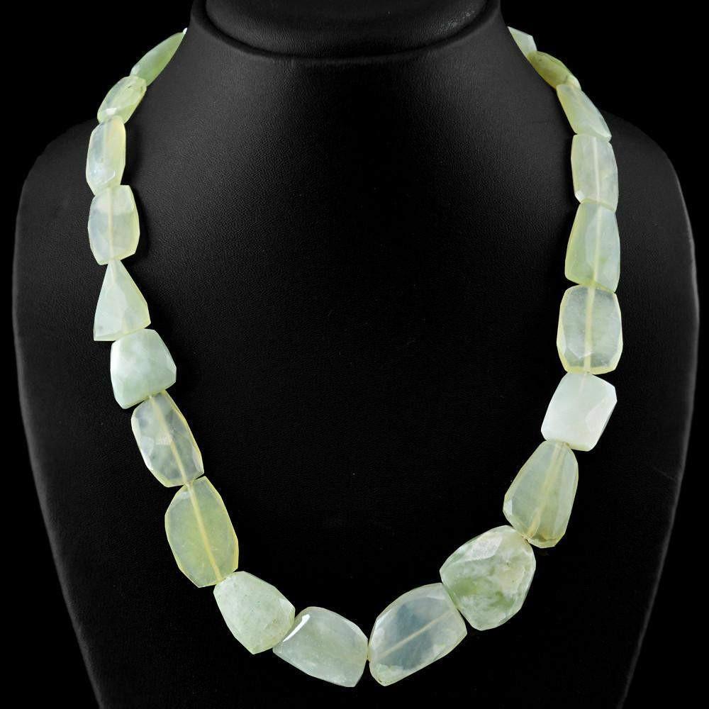 gemsmore:Untreated Green Chalcedony Necklace Natural Faceted Beads