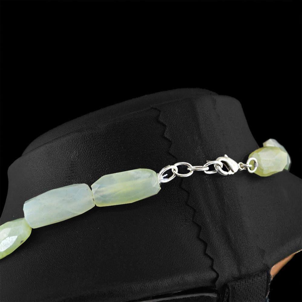 gemsmore:Untreated Green Chalcedony Necklace Natural Faceted Beads