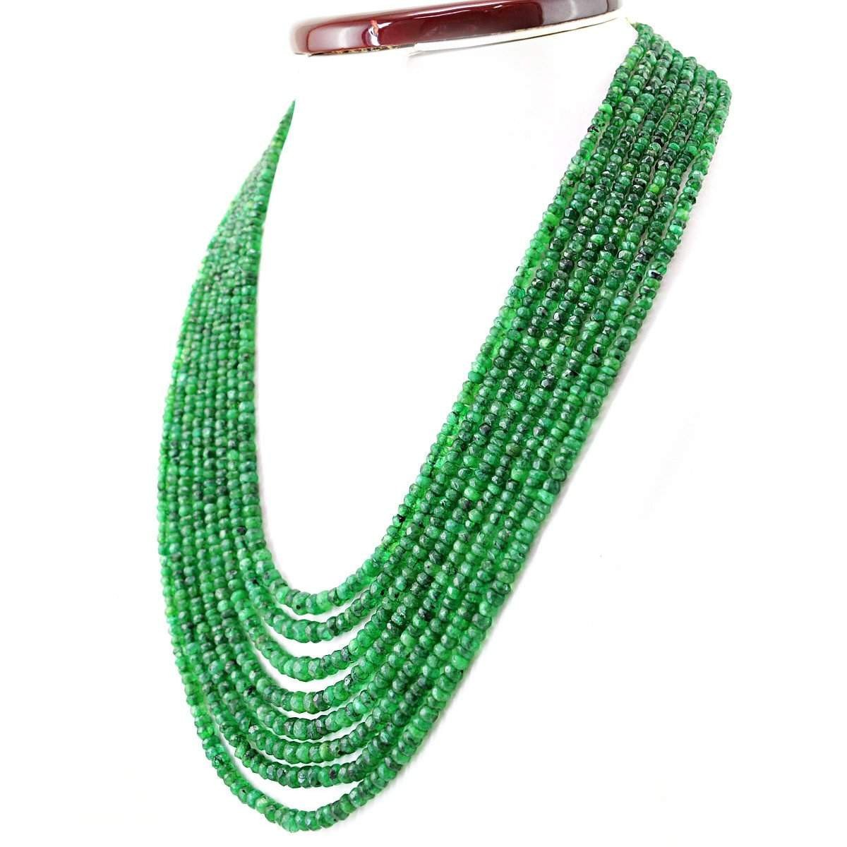 gemsmore:Untreated Green Emerald Necklace Natural 8 Line Round Cut Beads