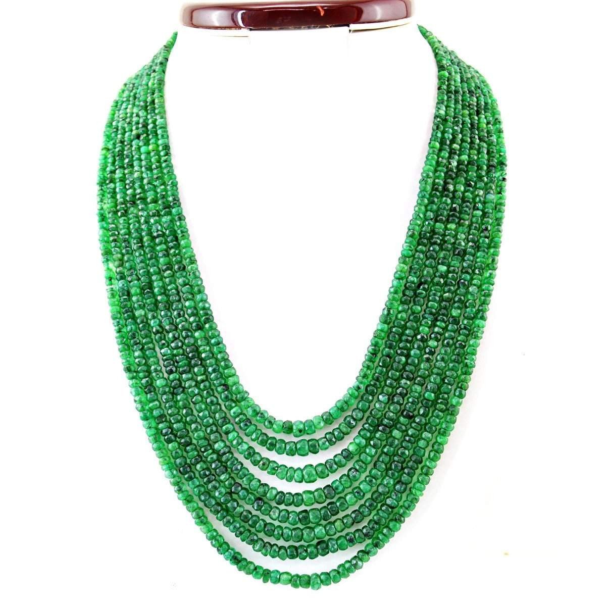 gemsmore:Untreated Green Emerald Necklace Natural 8 Line Round Cut Beads