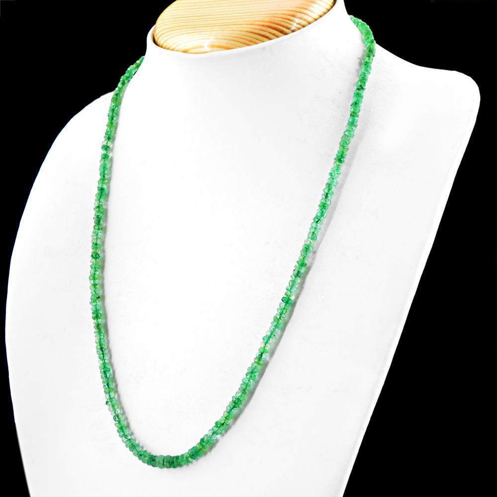 gemsmore:Untreated Green Emerald Necklace Natural Round Shape Faceted Beads