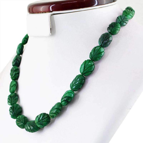 gemsmore:Untreated Green Emerald Necklace Natural Single Strand Carved Beads