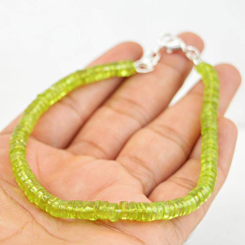 gemsmore:Untreated Green Peridot Bracelet Natural Round Shape Beads