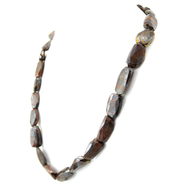 gemsmore:Untreated Iron Tiger Eye Necklace Natural Faceted Beads