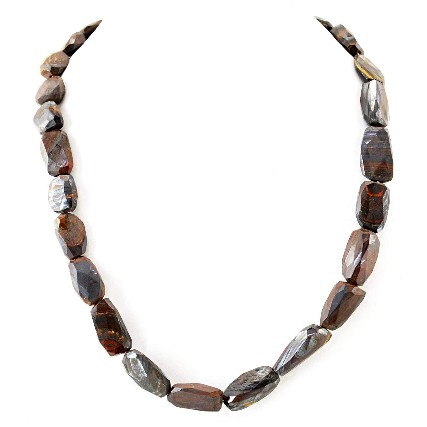 gemsmore:Untreated Iron Tiger Eye Necklace Natural Faceted Beads