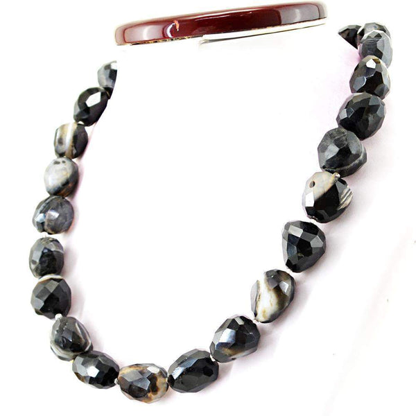 gemsmore:Untreated Natural Black Onyx Necklace Faceted Beads