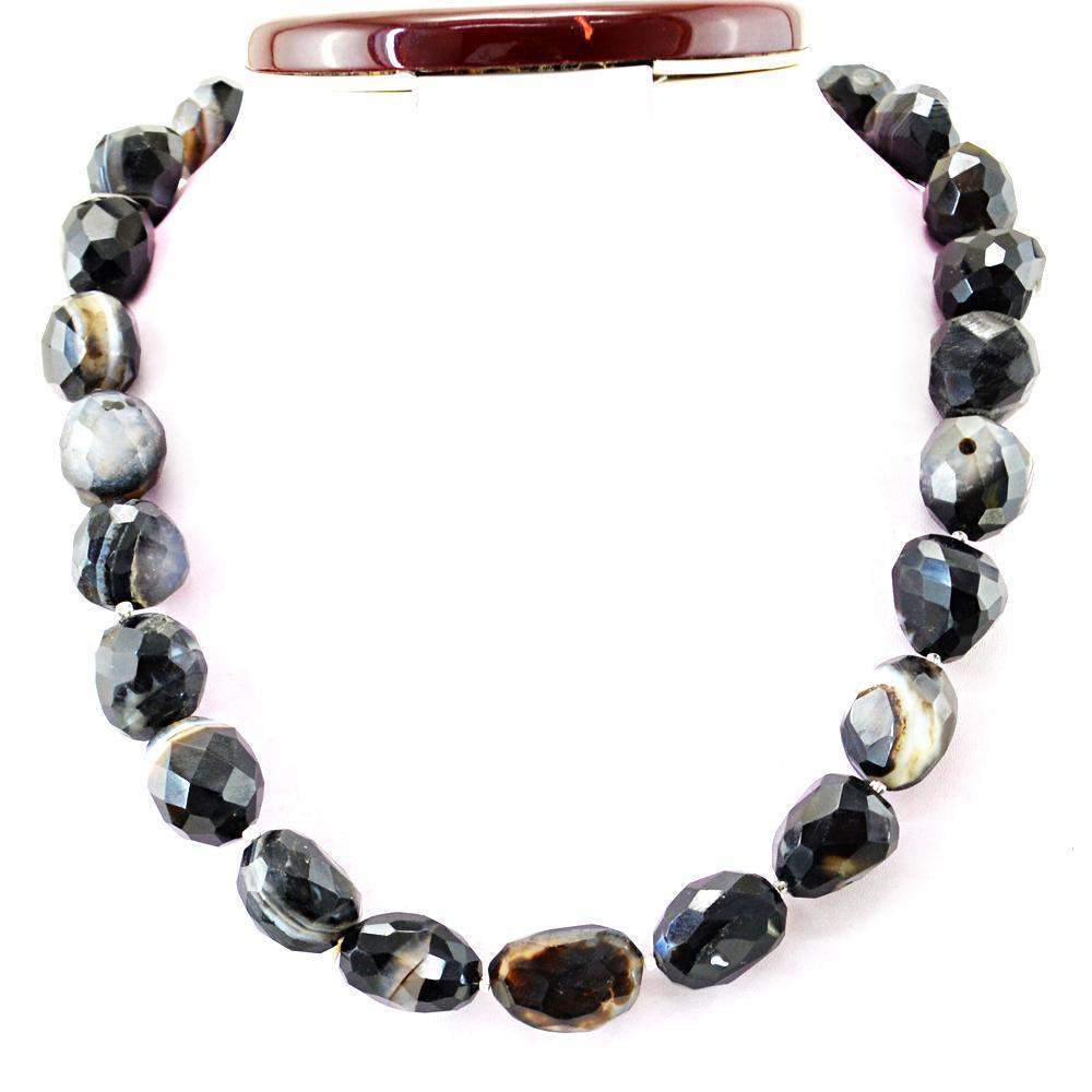gemsmore:Untreated Natural Black Onyx Necklace Faceted Beads