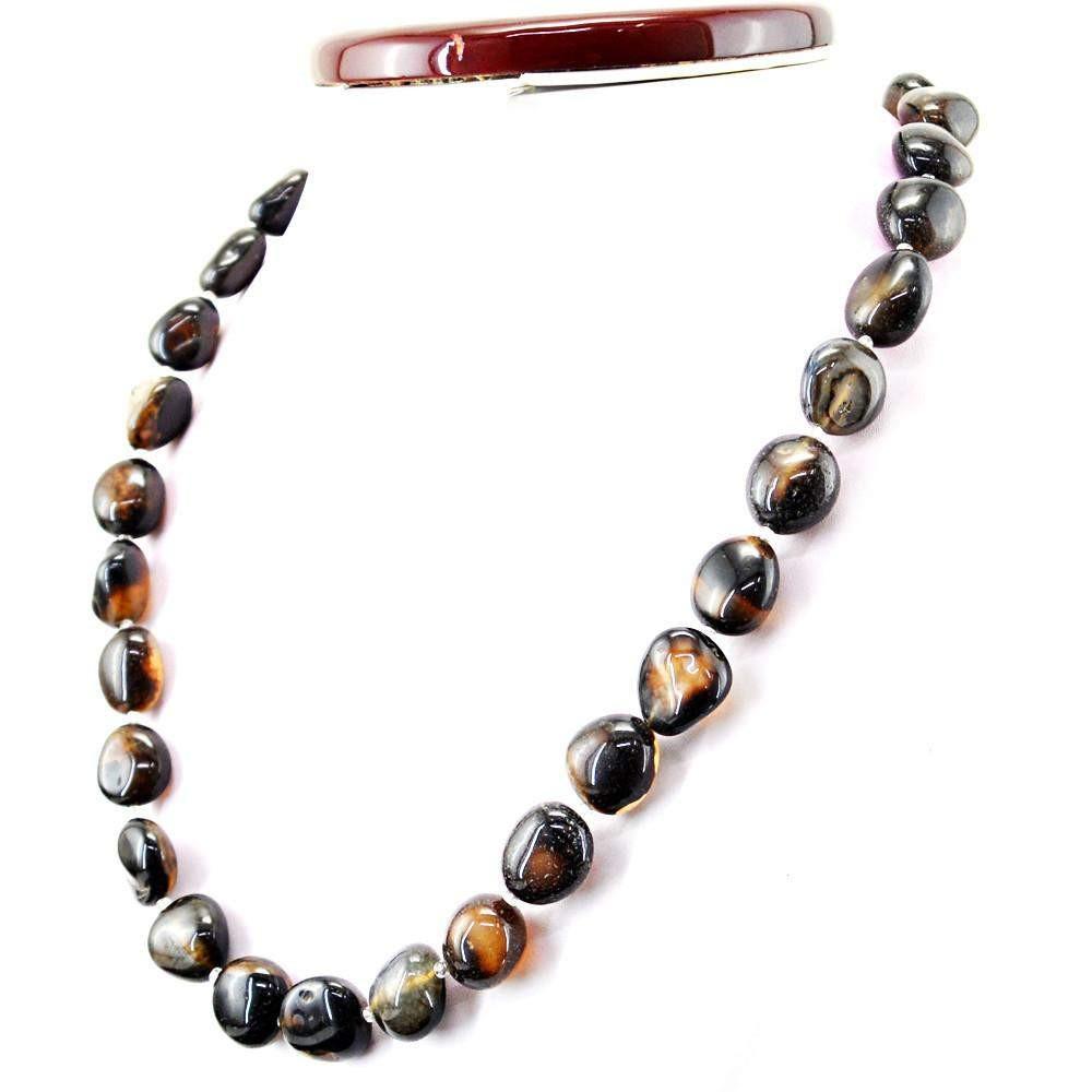 gemsmore:Untreated Natural Black Onyx Necklace Genuine Beads