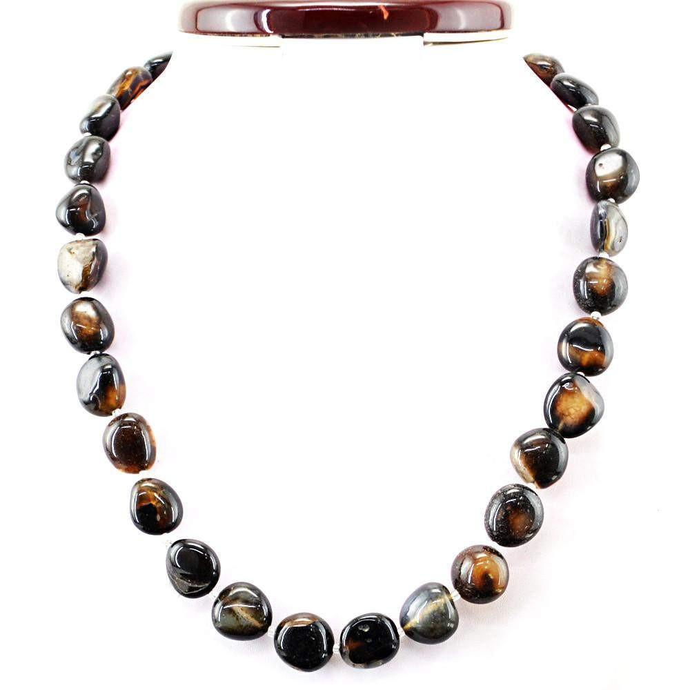 gemsmore:Untreated Natural Black Onyx Necklace Genuine Beads
