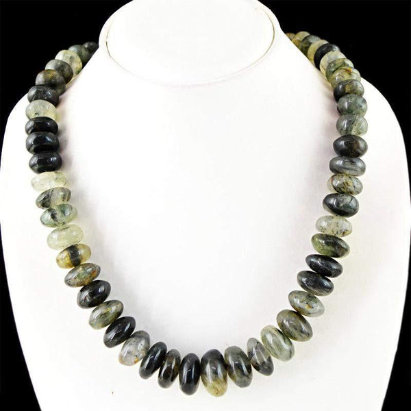 gemsmore:Untreated Natural Black Rutile Quartz Necklace Round Shape Beads