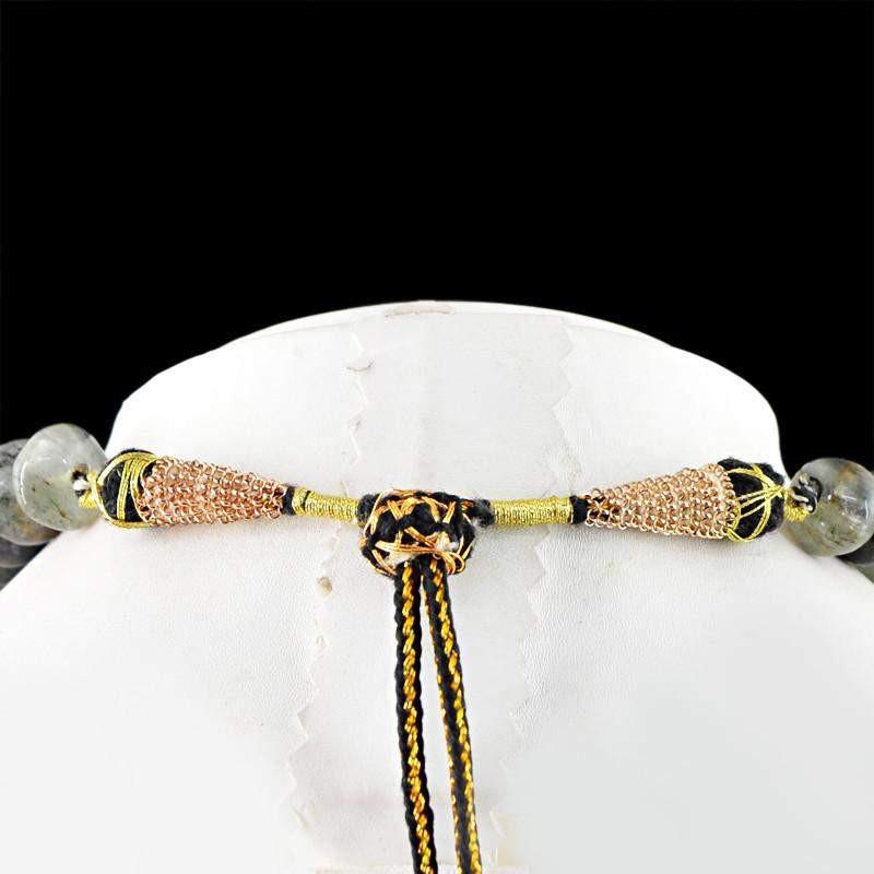 gemsmore:Untreated Natural Black Rutile Quartz Necklace Round Shape Beads