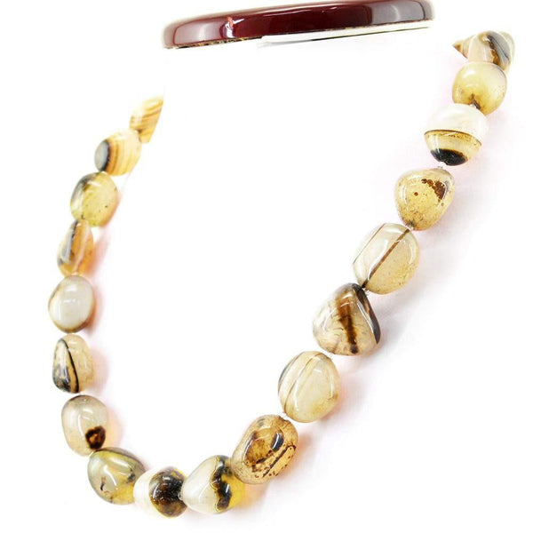 gemsmore:Untreated Natural Black & White Onyx Beads Necklace