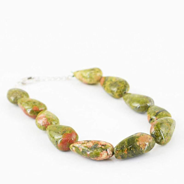 gemsmore:Untreated Natural Blood Green Unakite Bracelet Pear Shape Beads