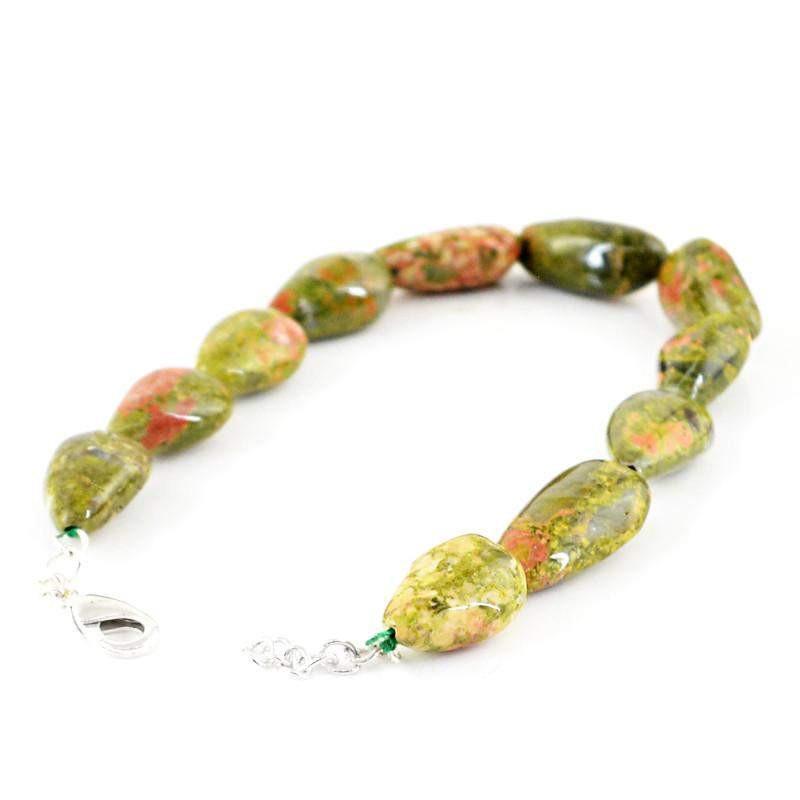 gemsmore:Untreated Natural Blood Green Unakite Bracelet Pear Shape Beads