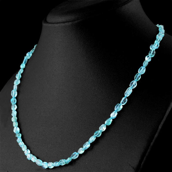 gemsmore:Untreated Natural Blue Apatite Necklace Oval Shape Beads