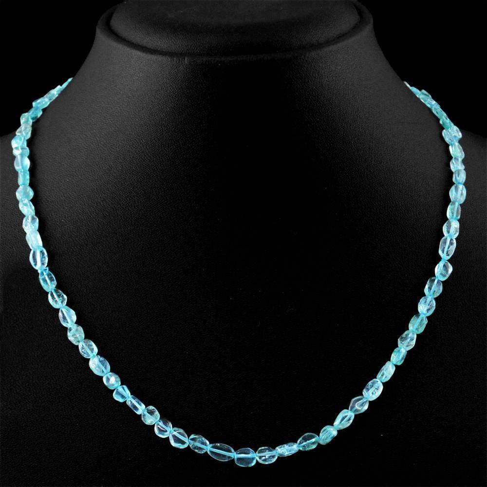 gemsmore:Untreated Natural Blue Apatite Necklace Oval Shape Beads