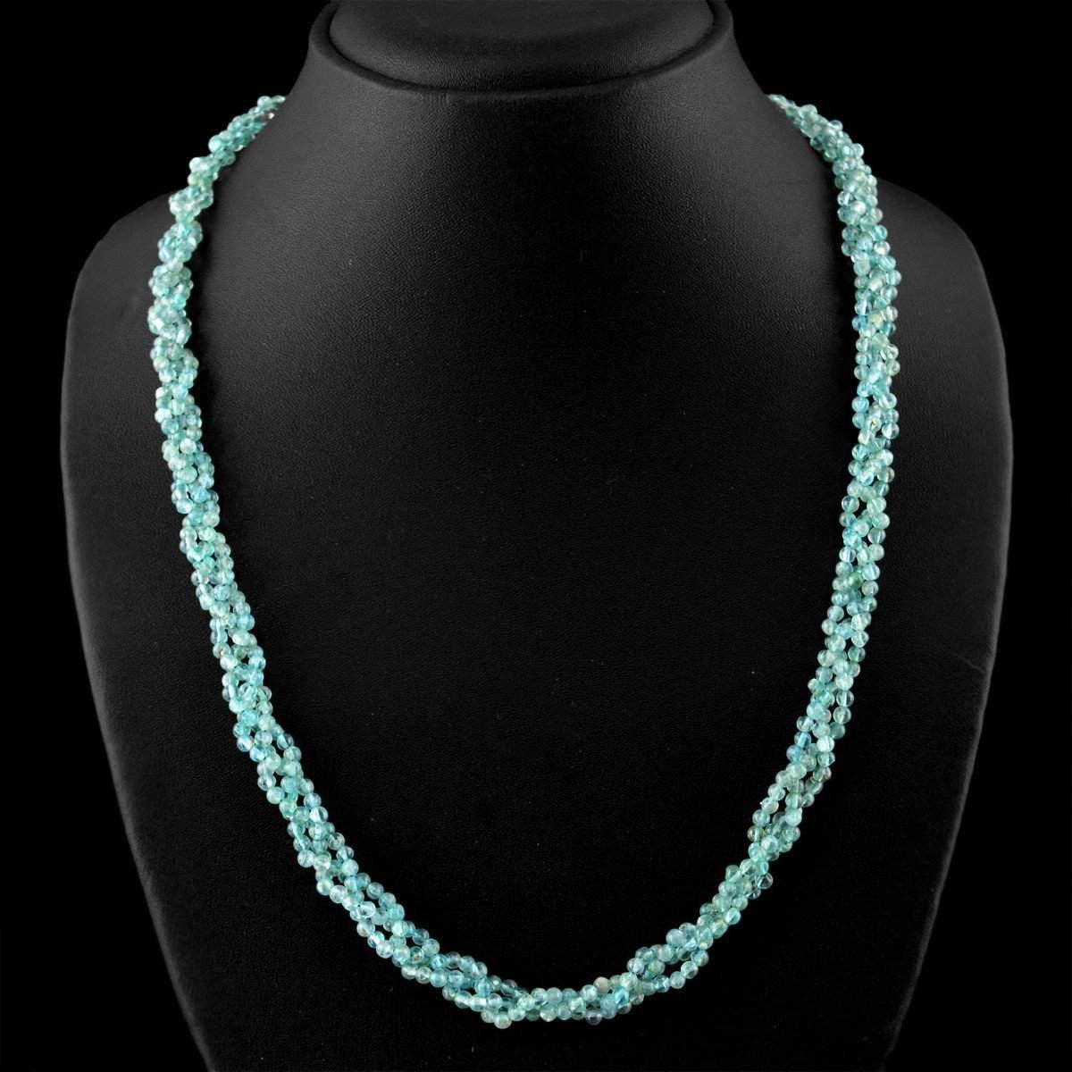gemsmore:Untreated Natural Blue Apatite Necklace Round Shape Beads